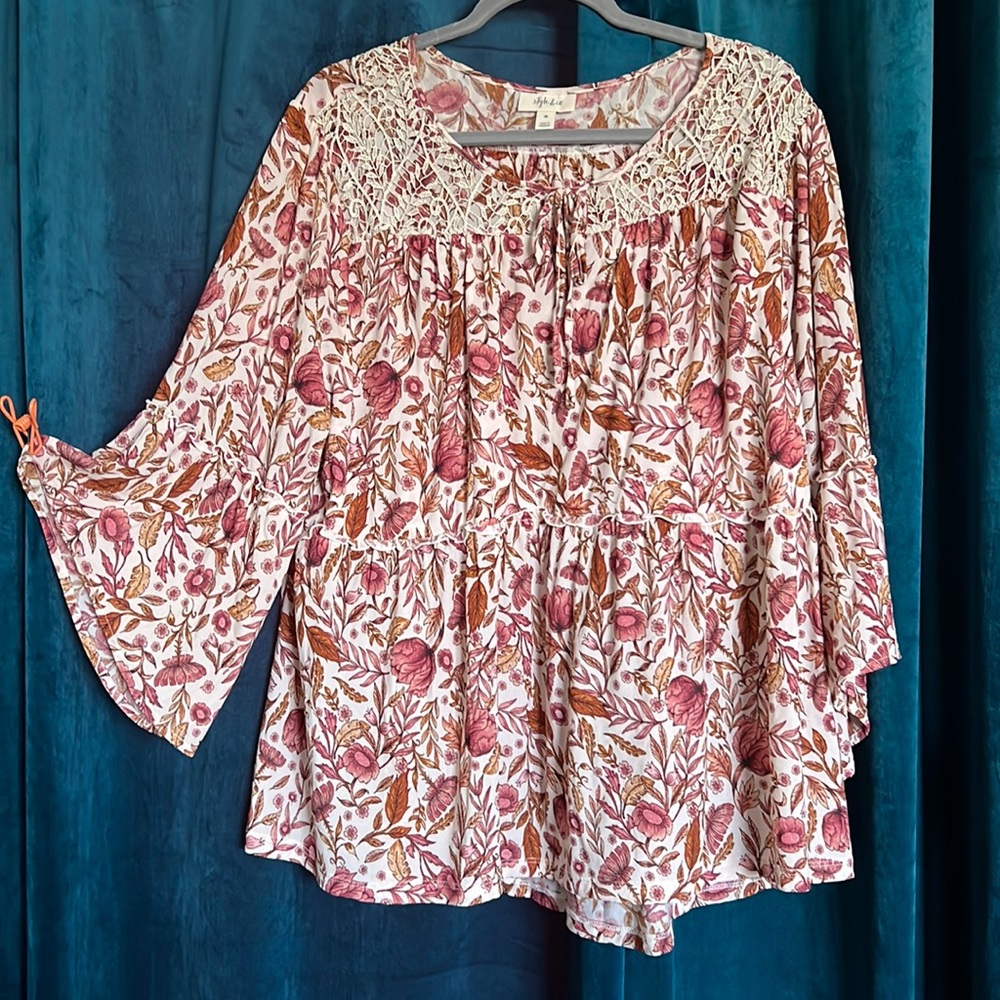Style & Co boho floral bell sleeve blouse in 3X